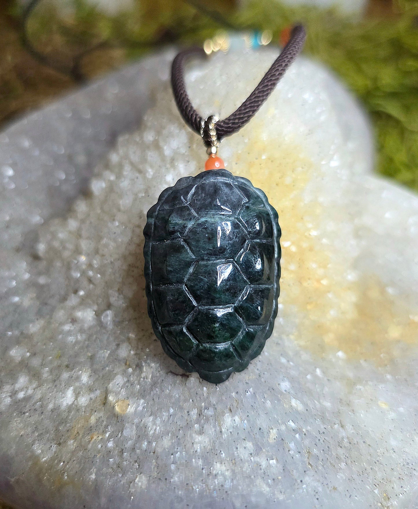 Green Jadeite Turtle Shell Pendant Necklace
