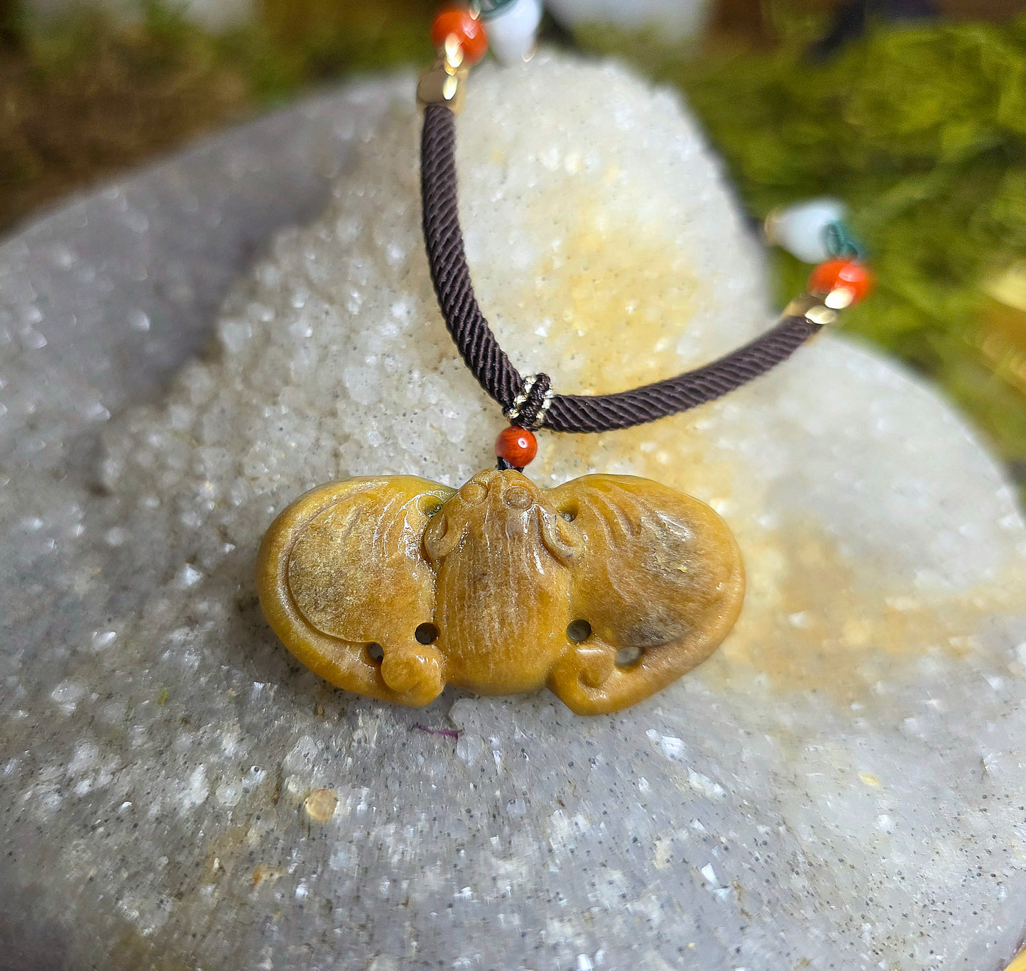 Two Tone Jadeite Bat Pendant Necklace
