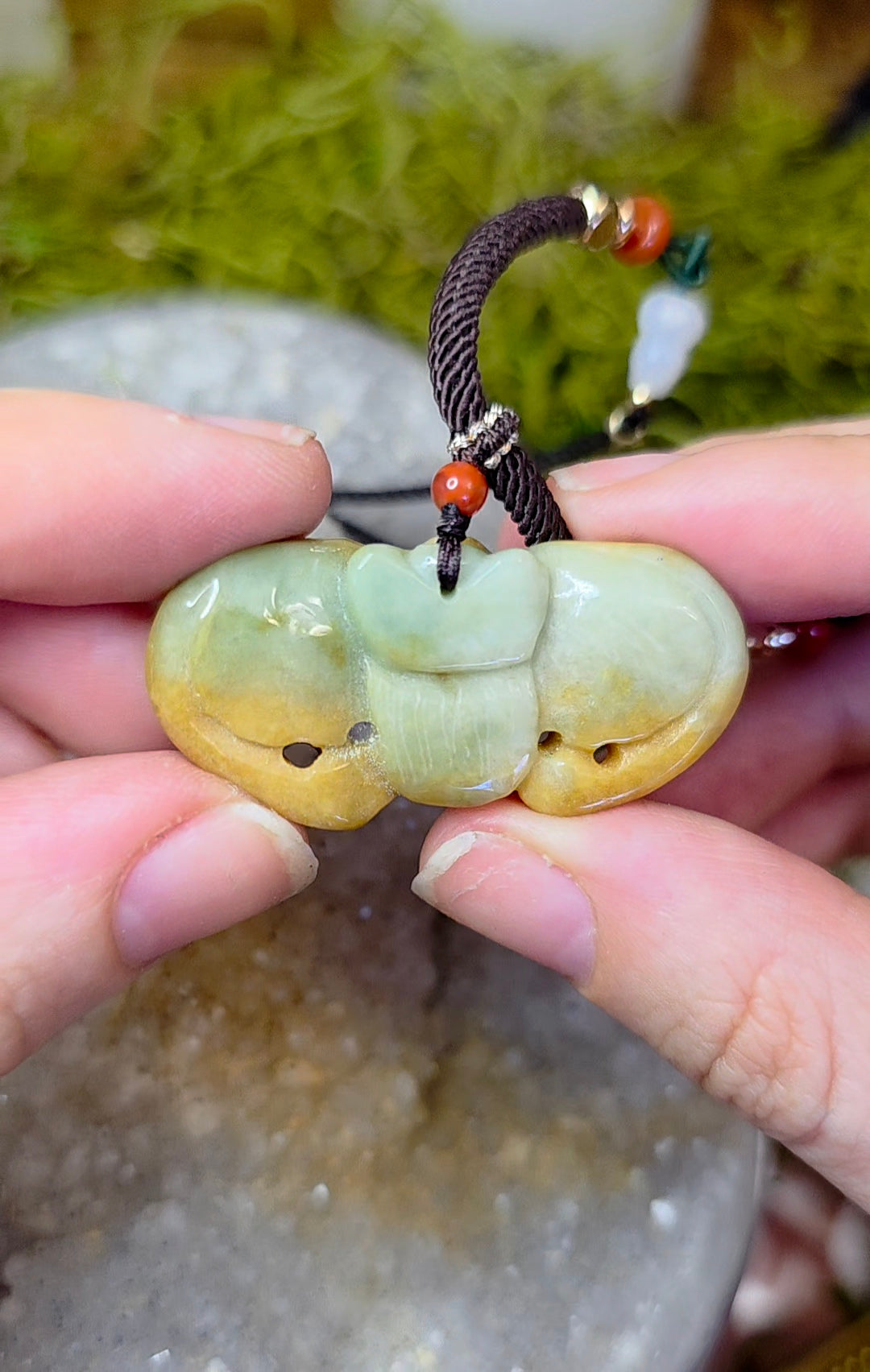 Two Tone Jadeite Bat Pendant Necklace
