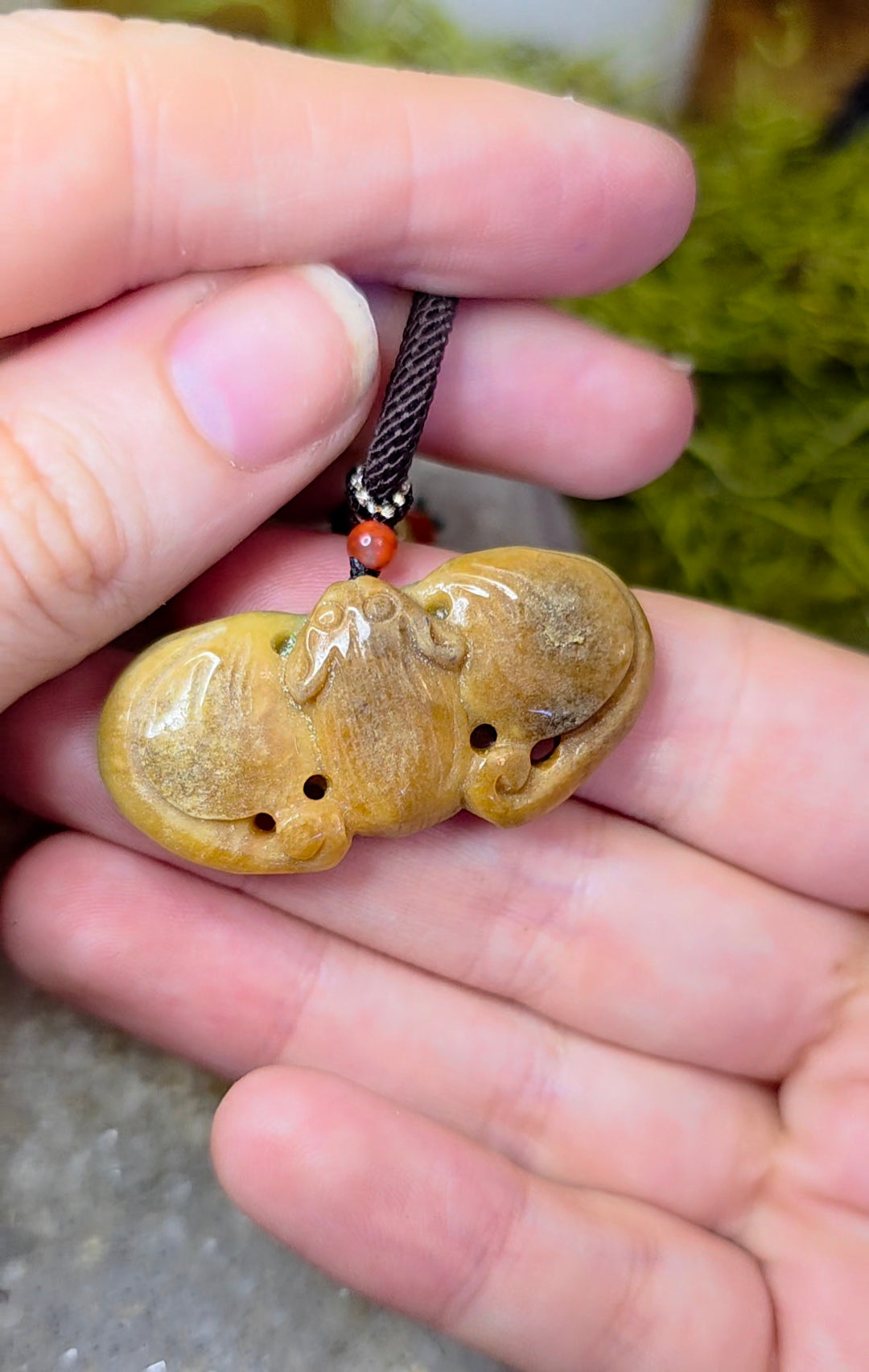Two Tone Jadeite Bat Pendant Necklace