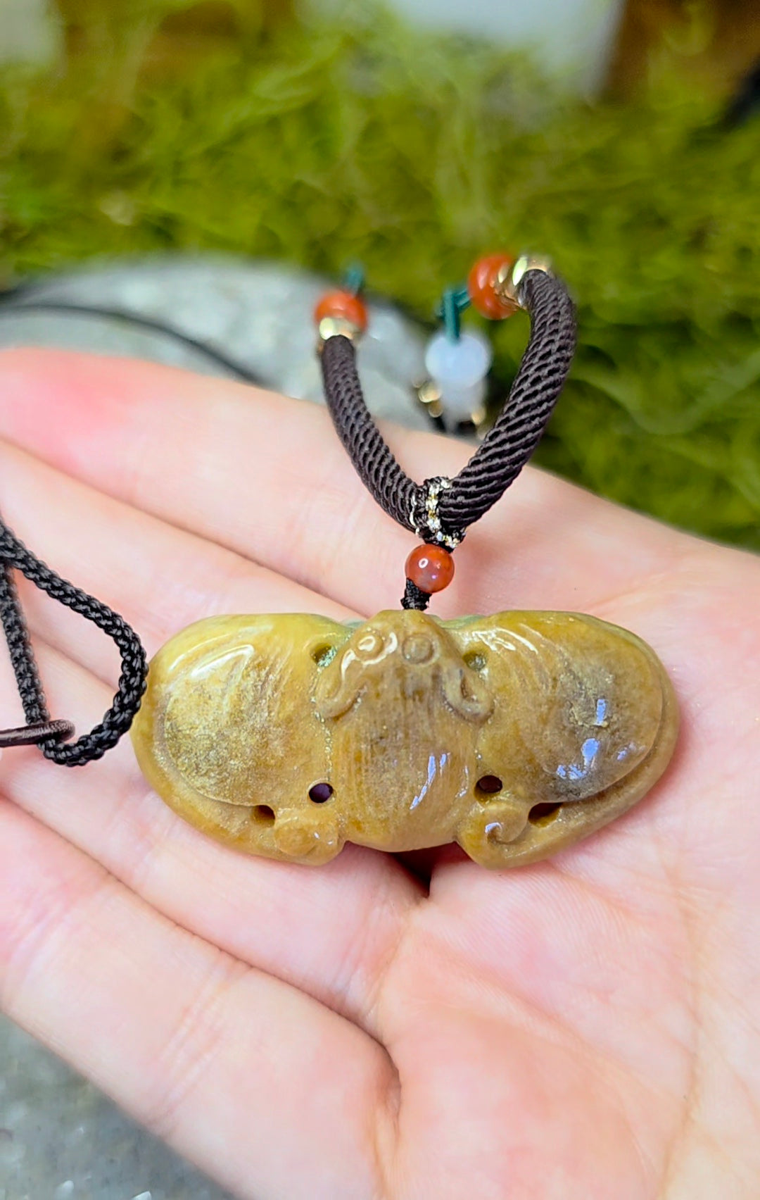 Two Tone Jadeite Bat Pendant Necklace