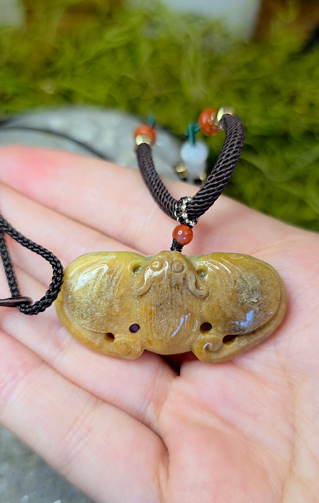 Two Tone Jadeite Bat Pendant Necklace