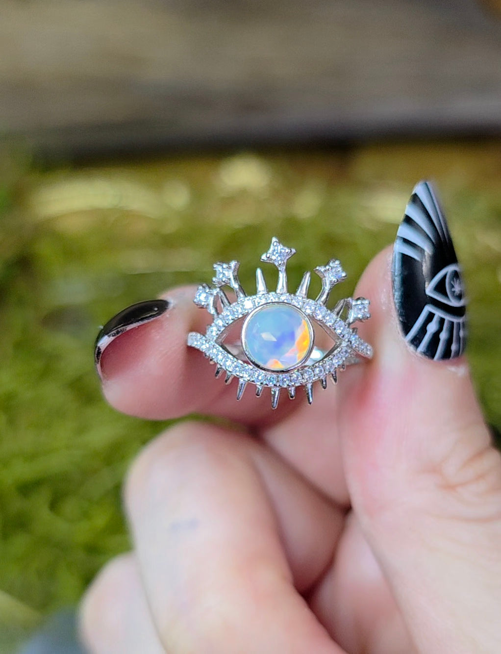 White Opal Evil Eye Ring A