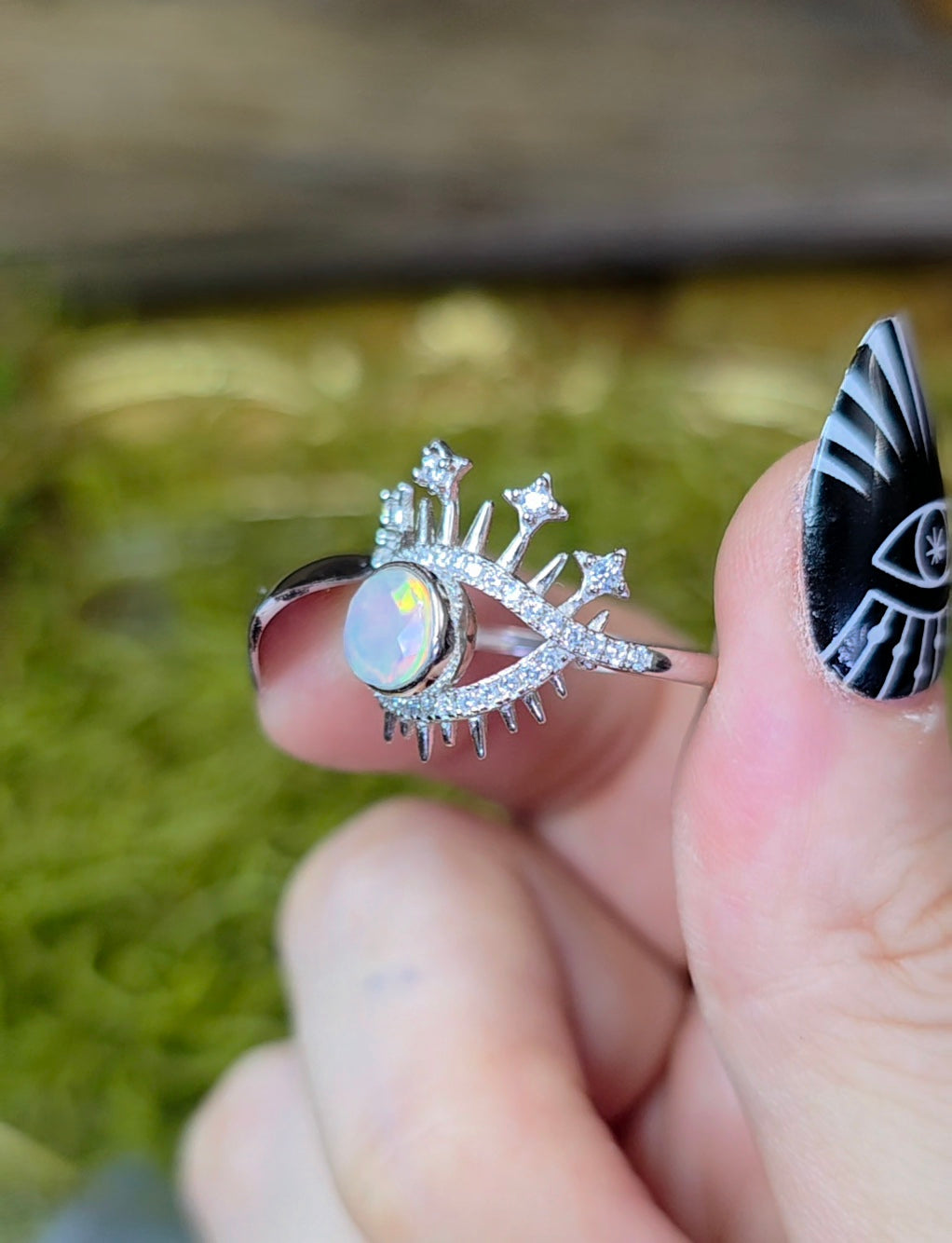 White Opal Evil Eye Ring A