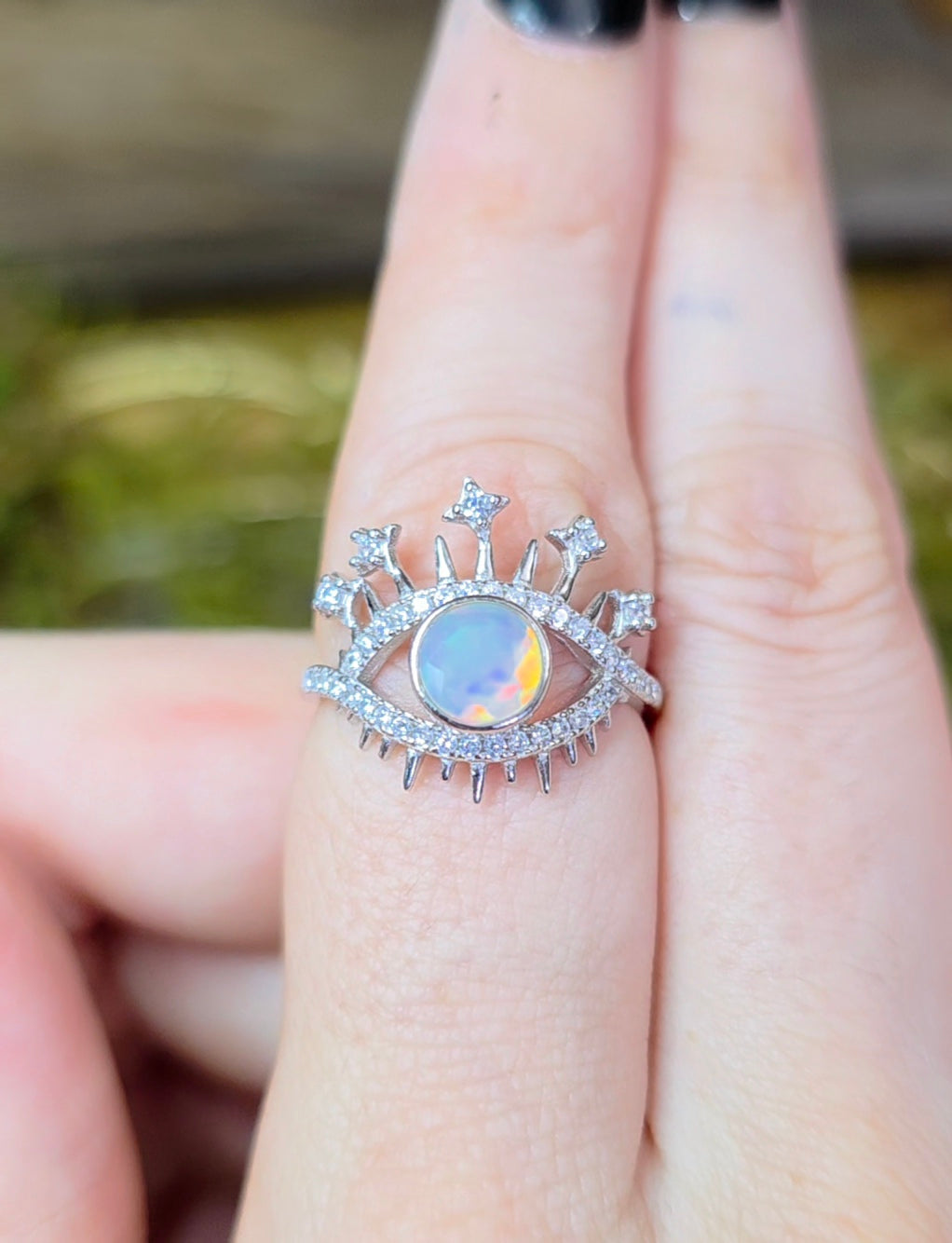White Opal Evil Eye Ring A