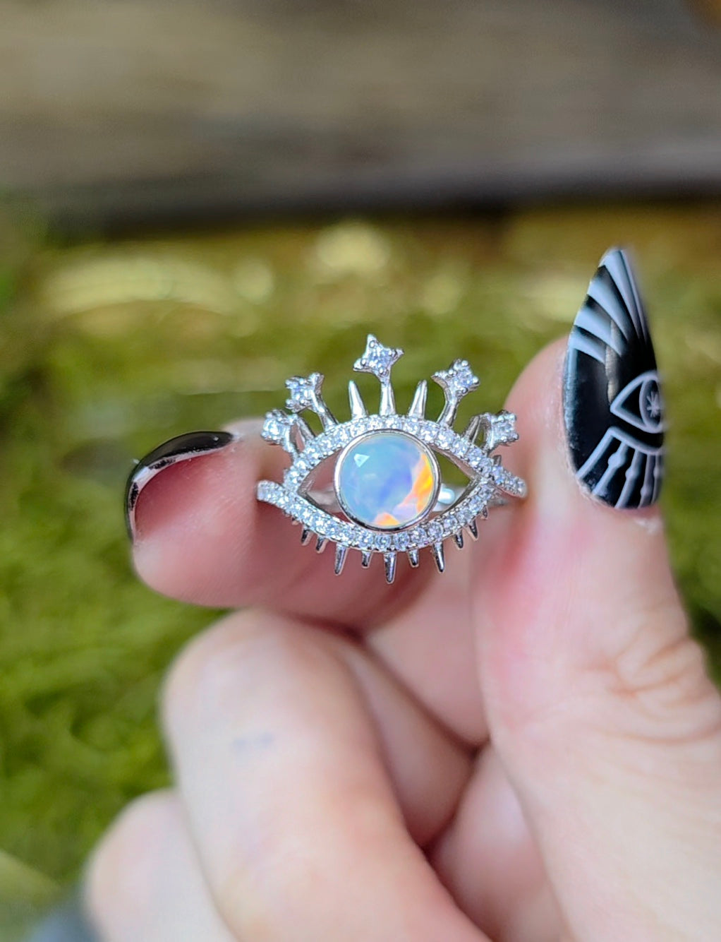 White Opal Evil Eye Ring A