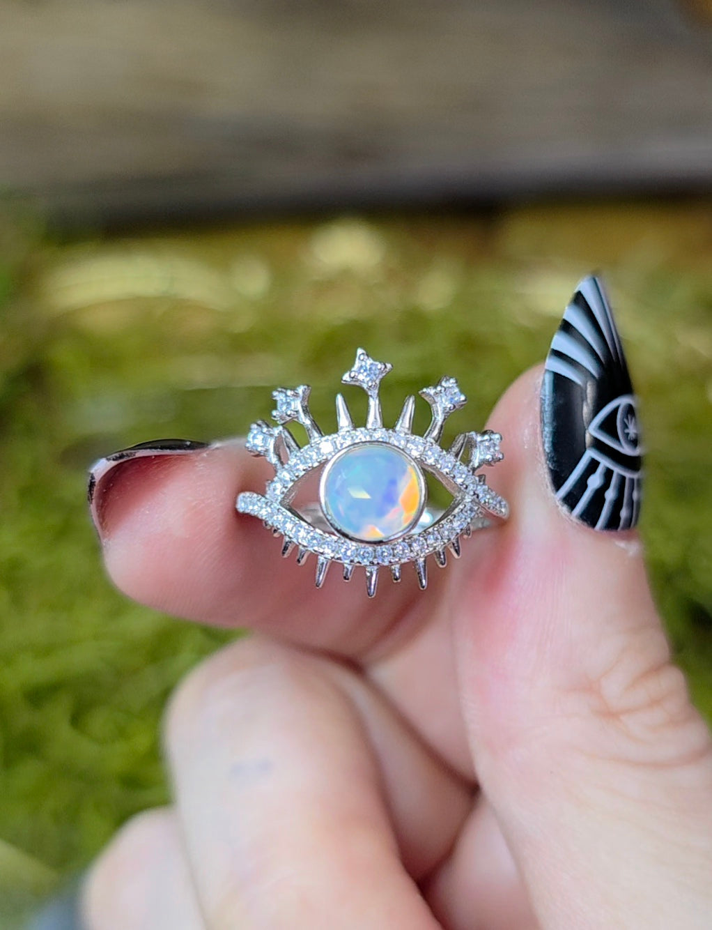 White Opal Evil Eye Ring A