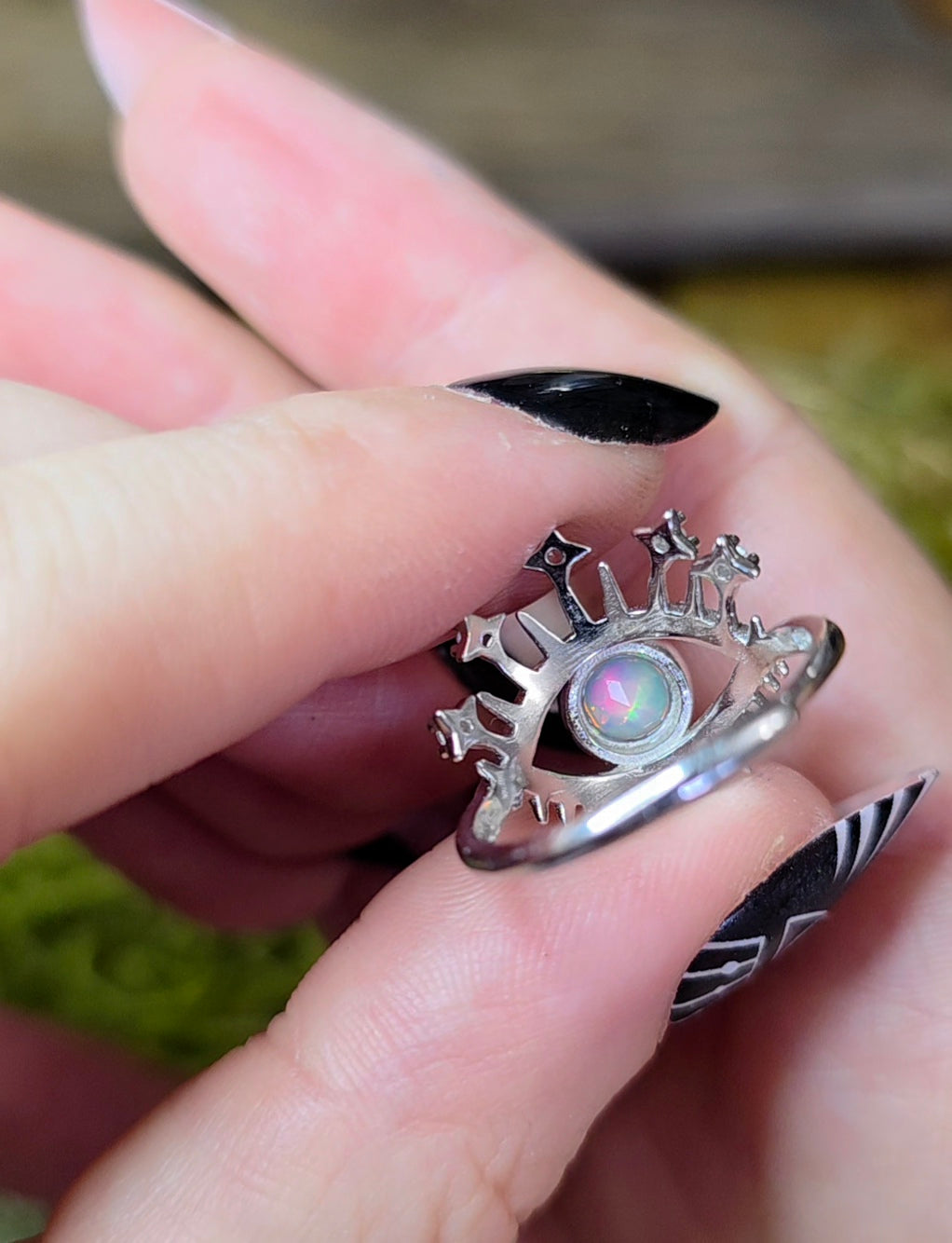 White Opal Evil Eye Ring A