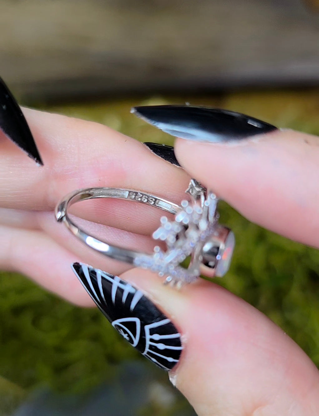 White Opal Evil Eye Ring A