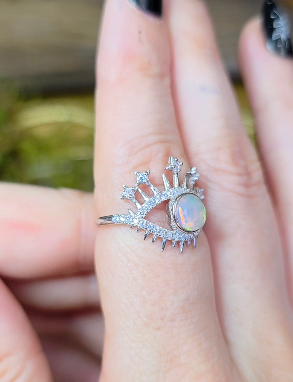 White Opal Evil Eye Ring A