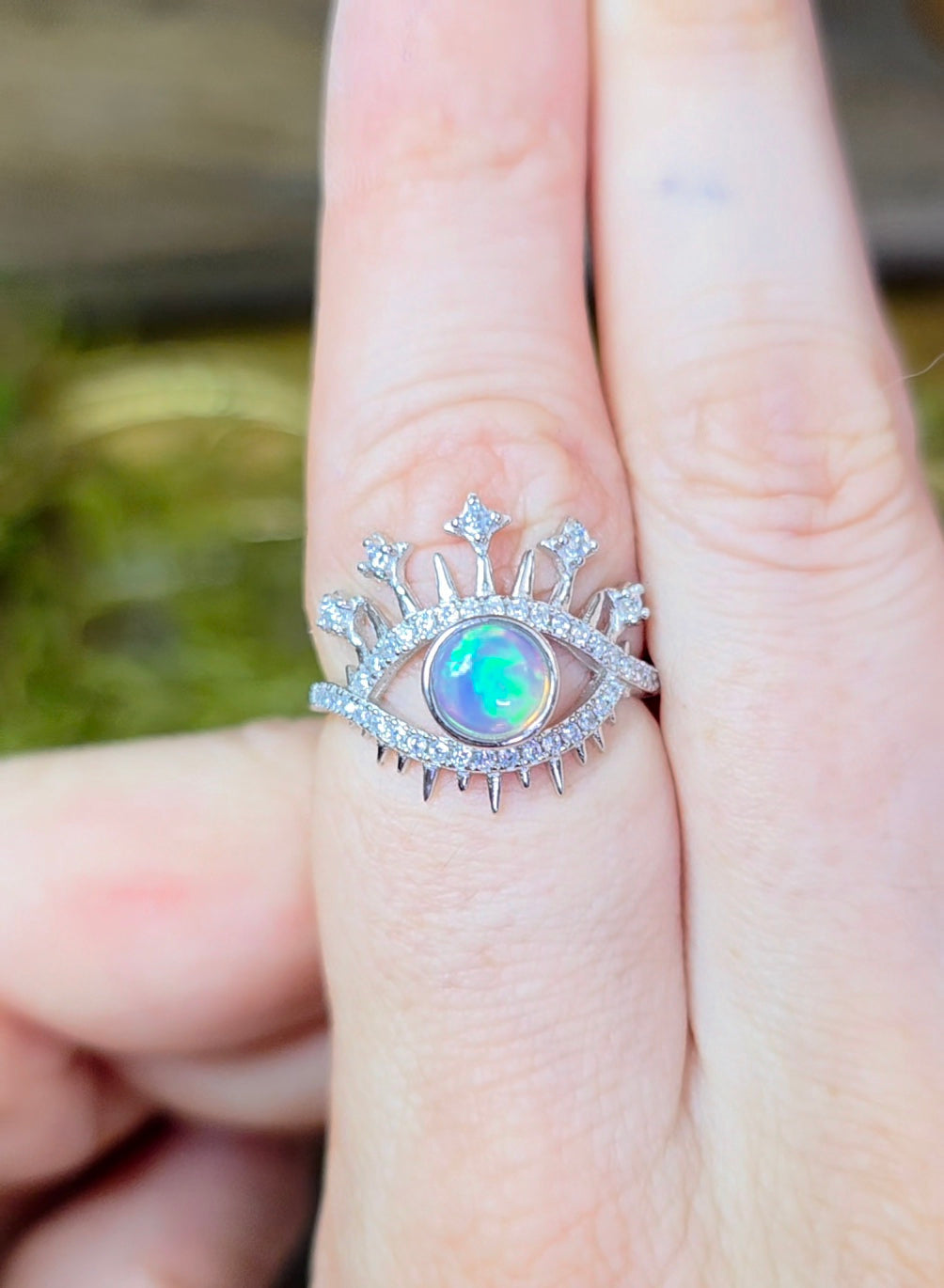 White Opal Evil Eye Ring B