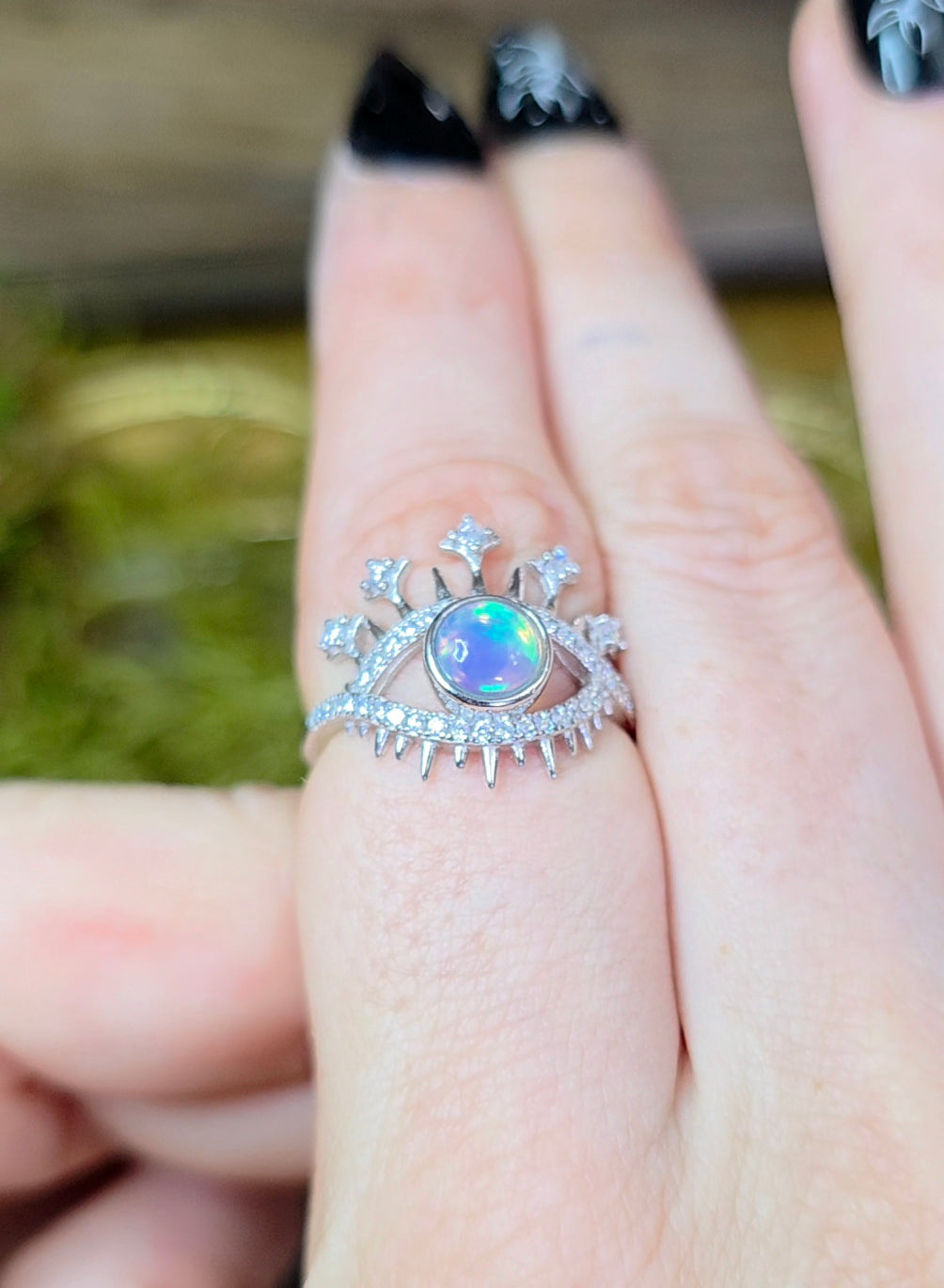 White Opal Evil Eye Ring B