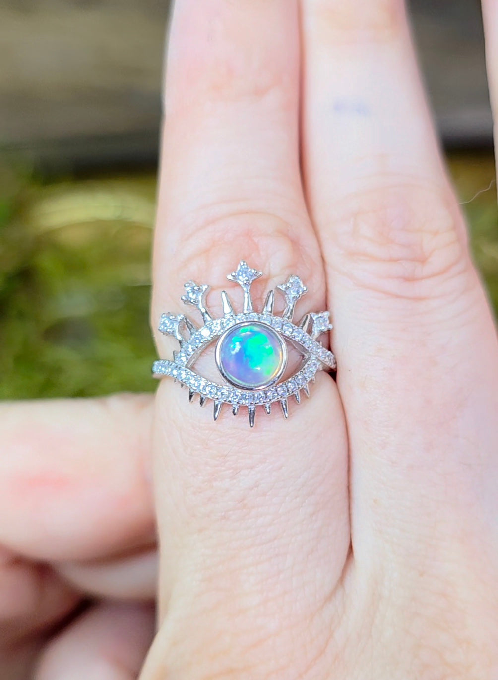 White Opal Evil Eye Ring B