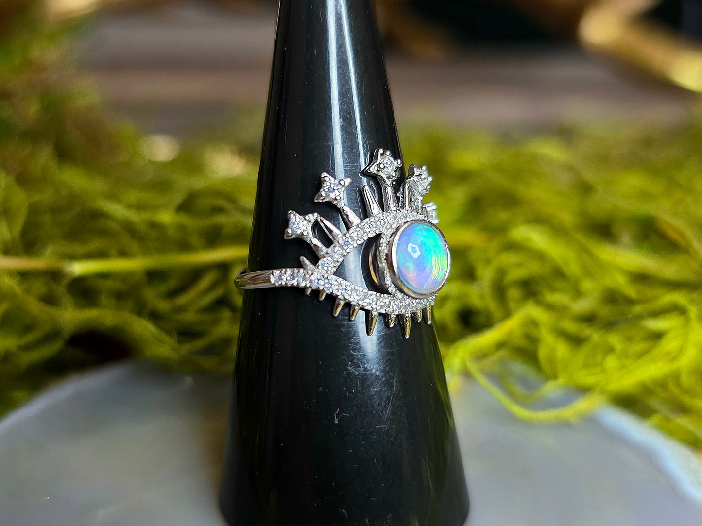 White Opal Evil Eye Ring B