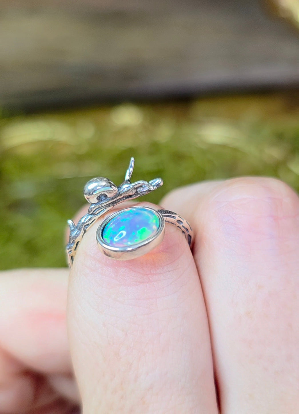 White Star Opal Snail Ring