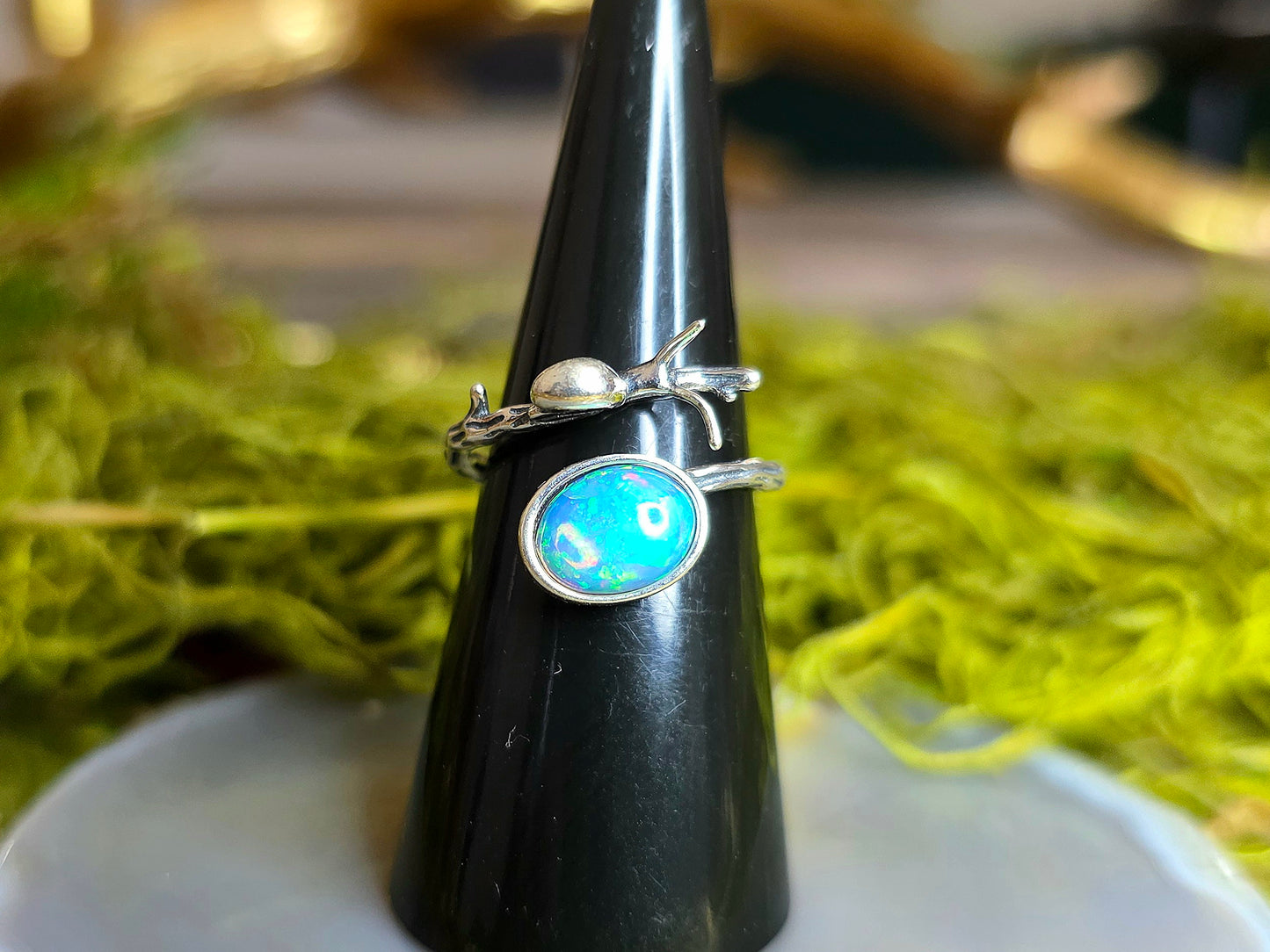 White Star Opal Snail Ring