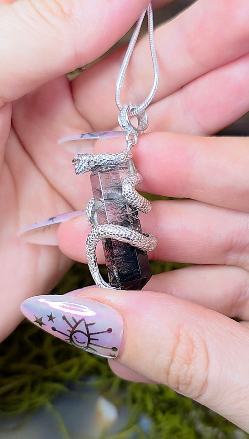 Black Rutile Snake Pendant