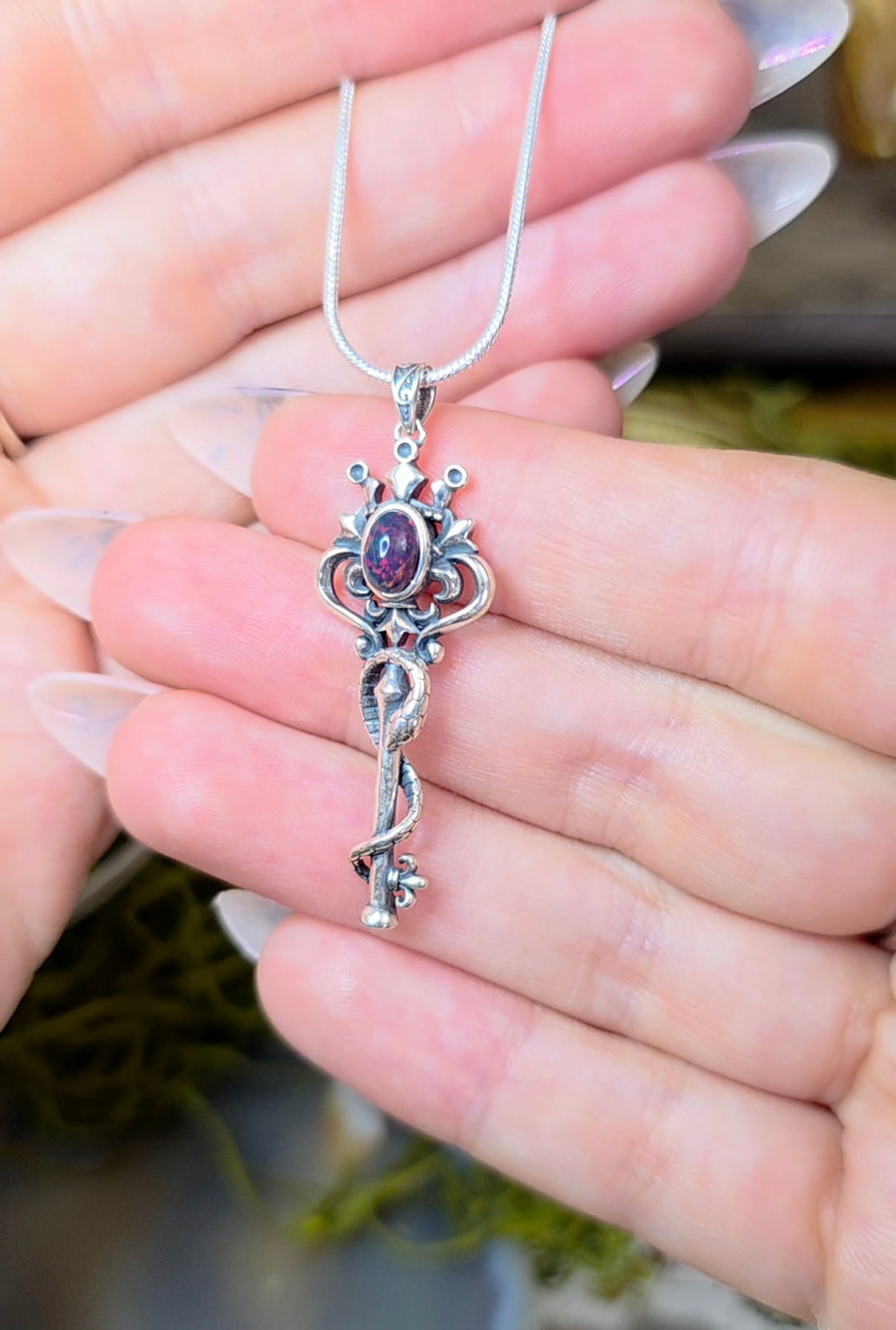 Black Opal Snake and Key Pendant