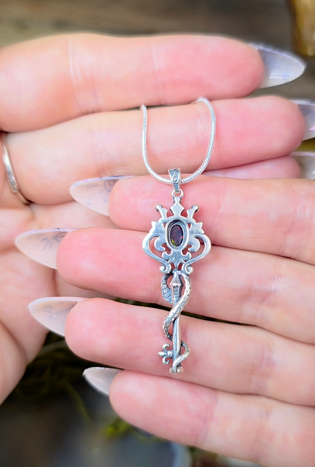 Black Opal Snake and Key Pendant