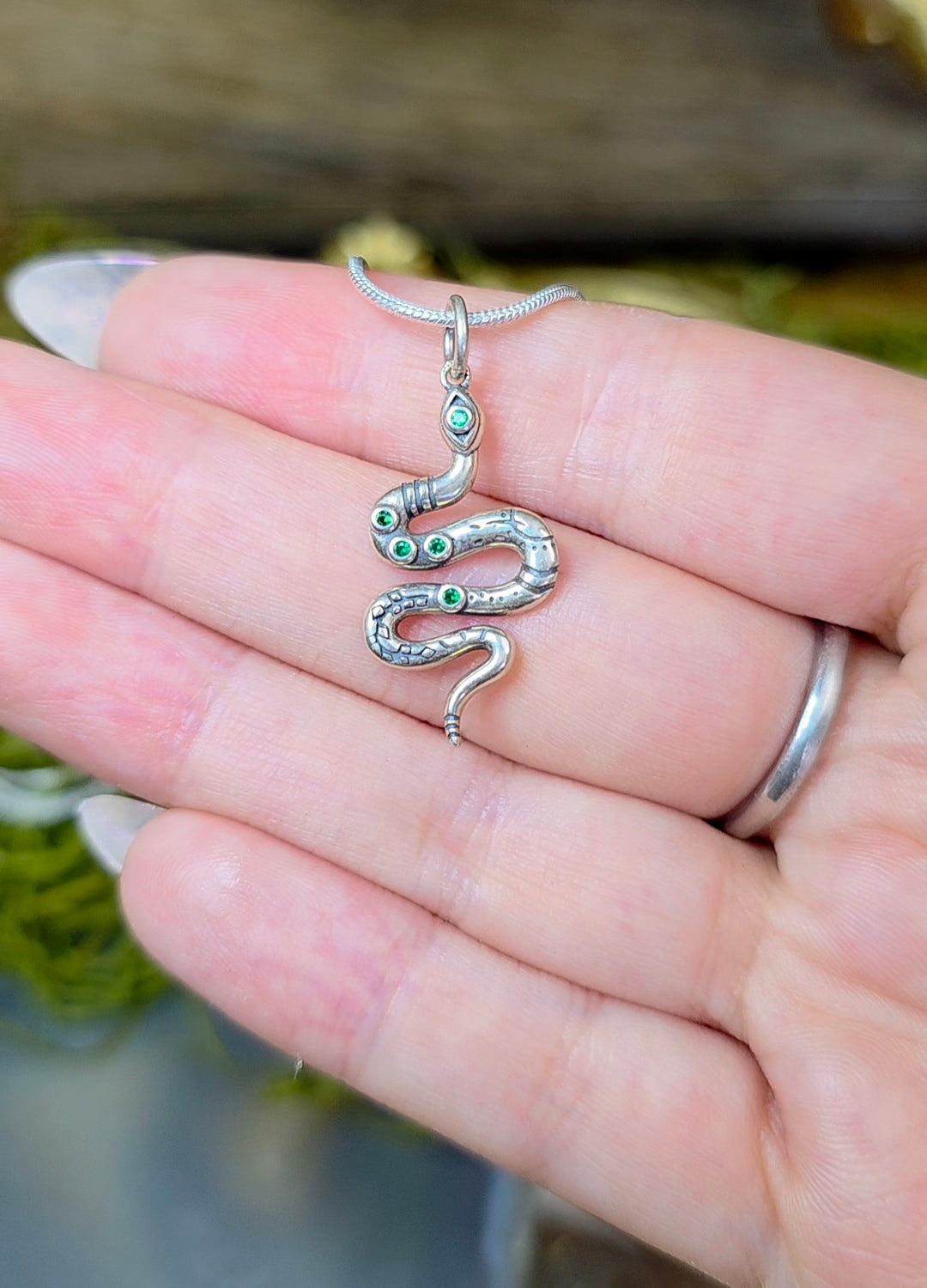 Diopside Snake Pendant