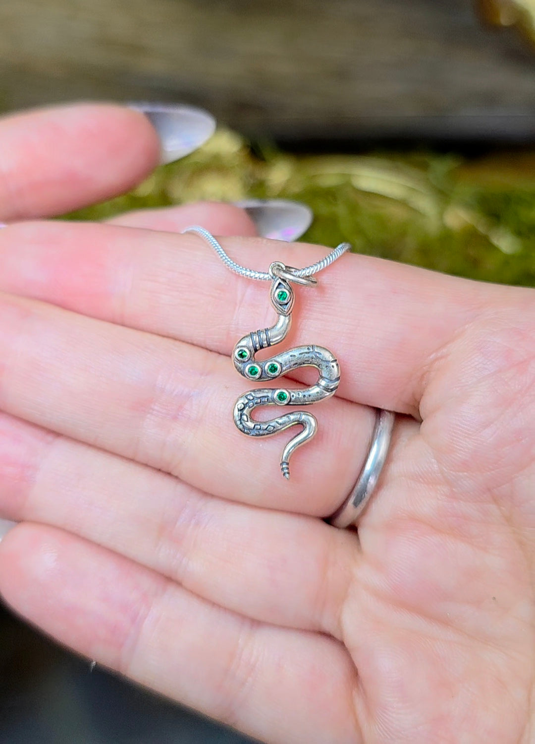 Diopside Snake Pendant