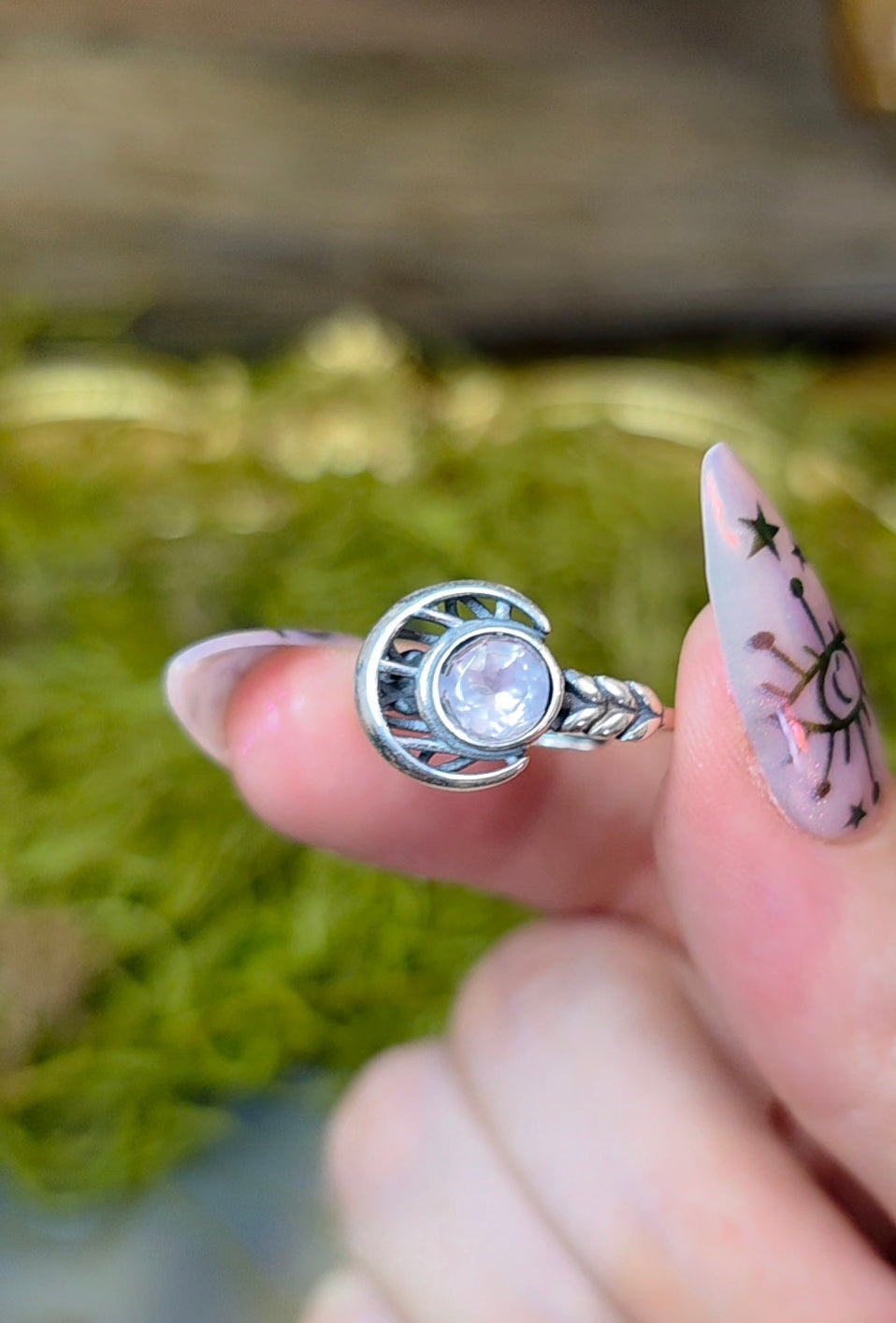 Rose Quartz Moon Ring