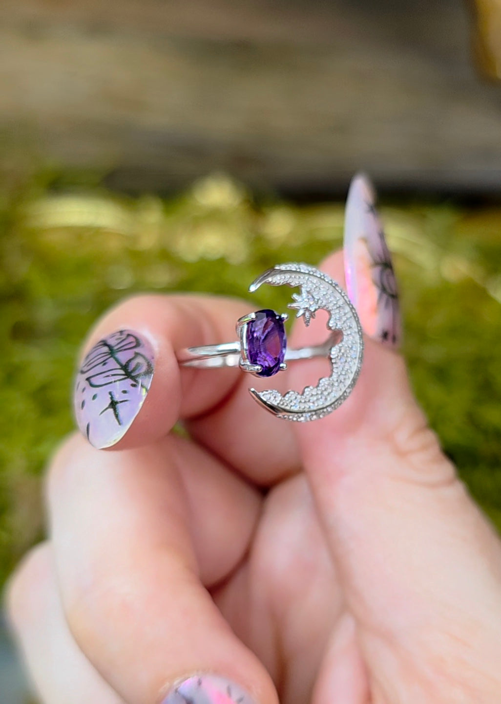 Amethyst Moon Ring