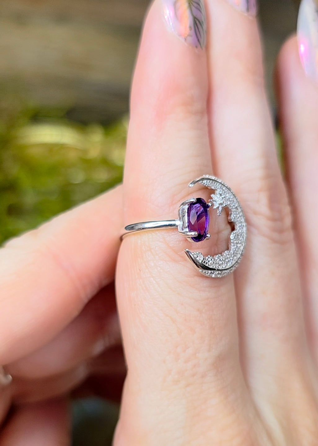Amethyst Moon Ring
