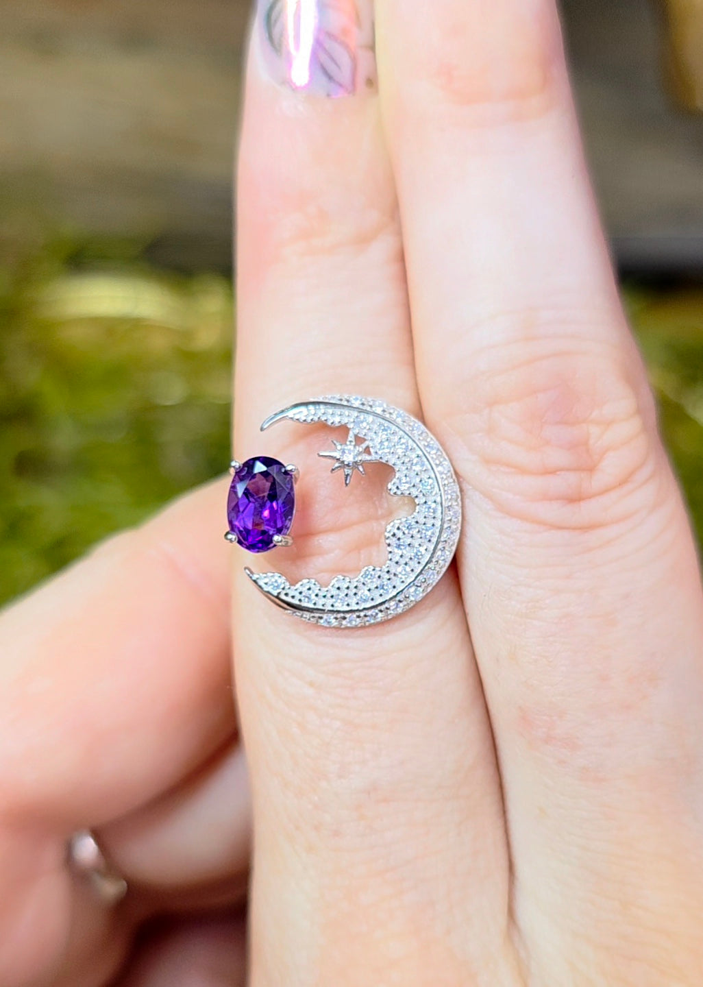 Amethyst Moon Ring