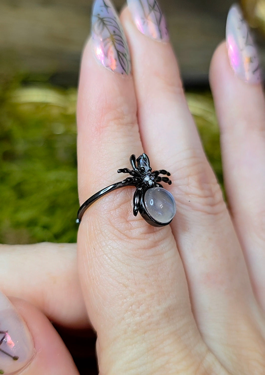Rainbow Moonstone Spider Ring