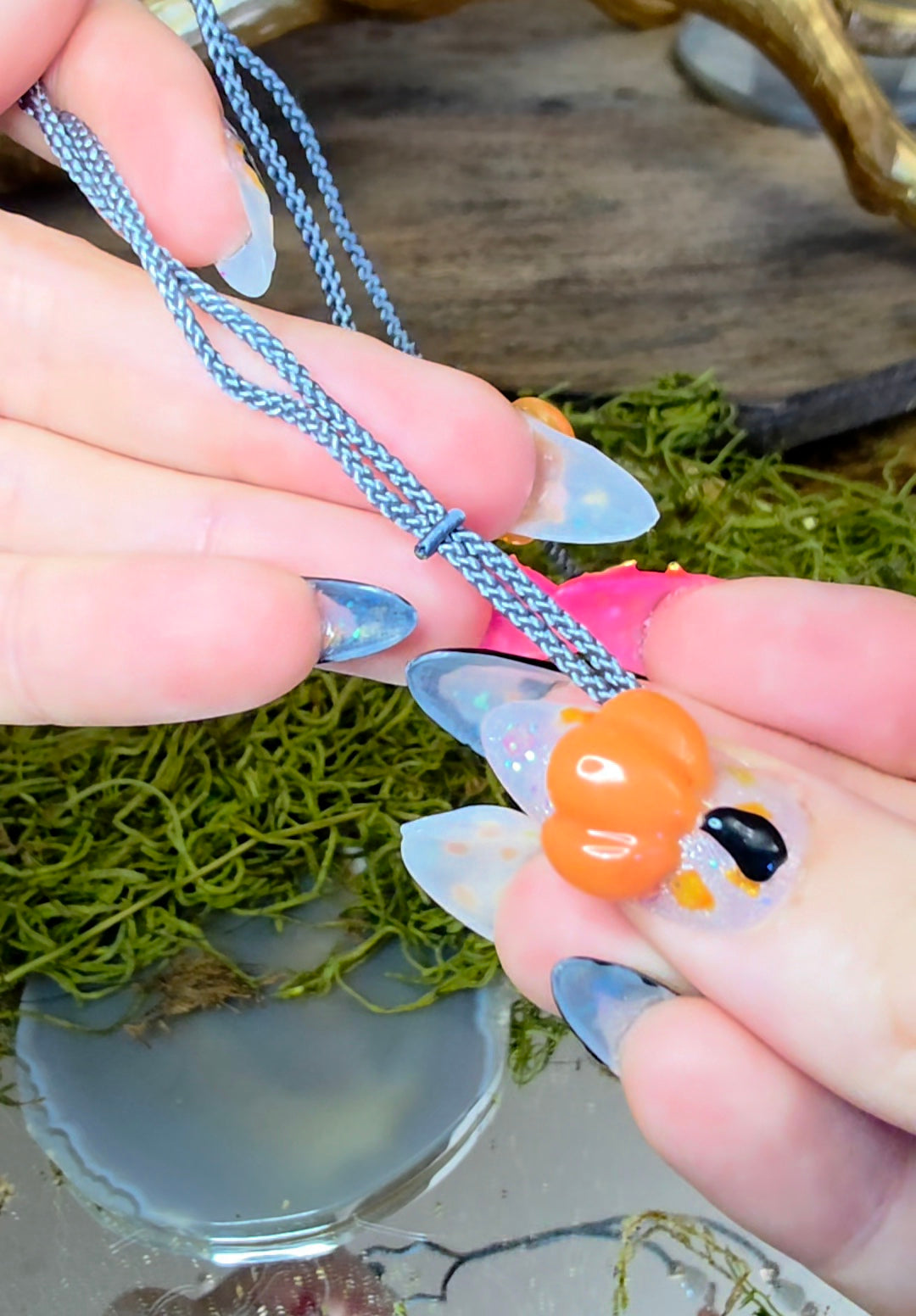 Black Jadeite Skeleton Pendant Necklace