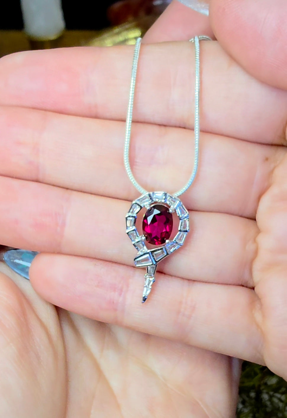 Articulating Garnet Snake Pendant