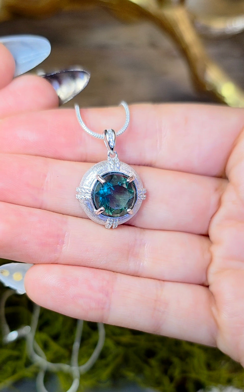 Faceted Blue Green Fluorite Pendant A