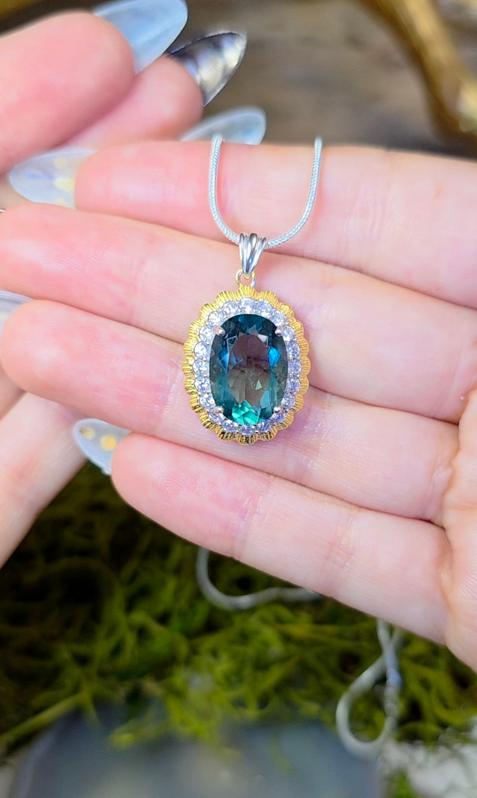 Faceted Blue Green Fluorite Pendant B