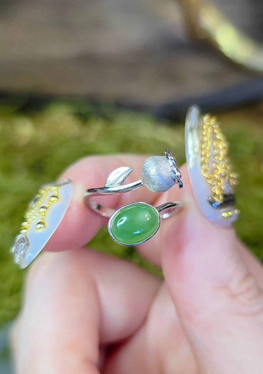 Green Jadeite Tulip Ring