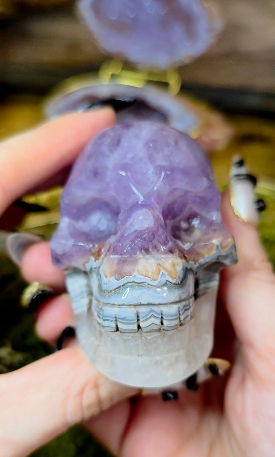 Amethyst and Crazy Lace Agate Skull A
