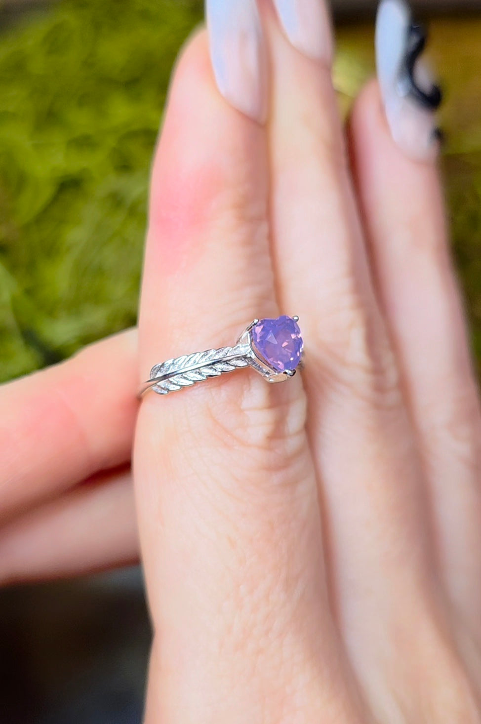 Dainty Faceted Lavender Moon Quartz Heart Ring C