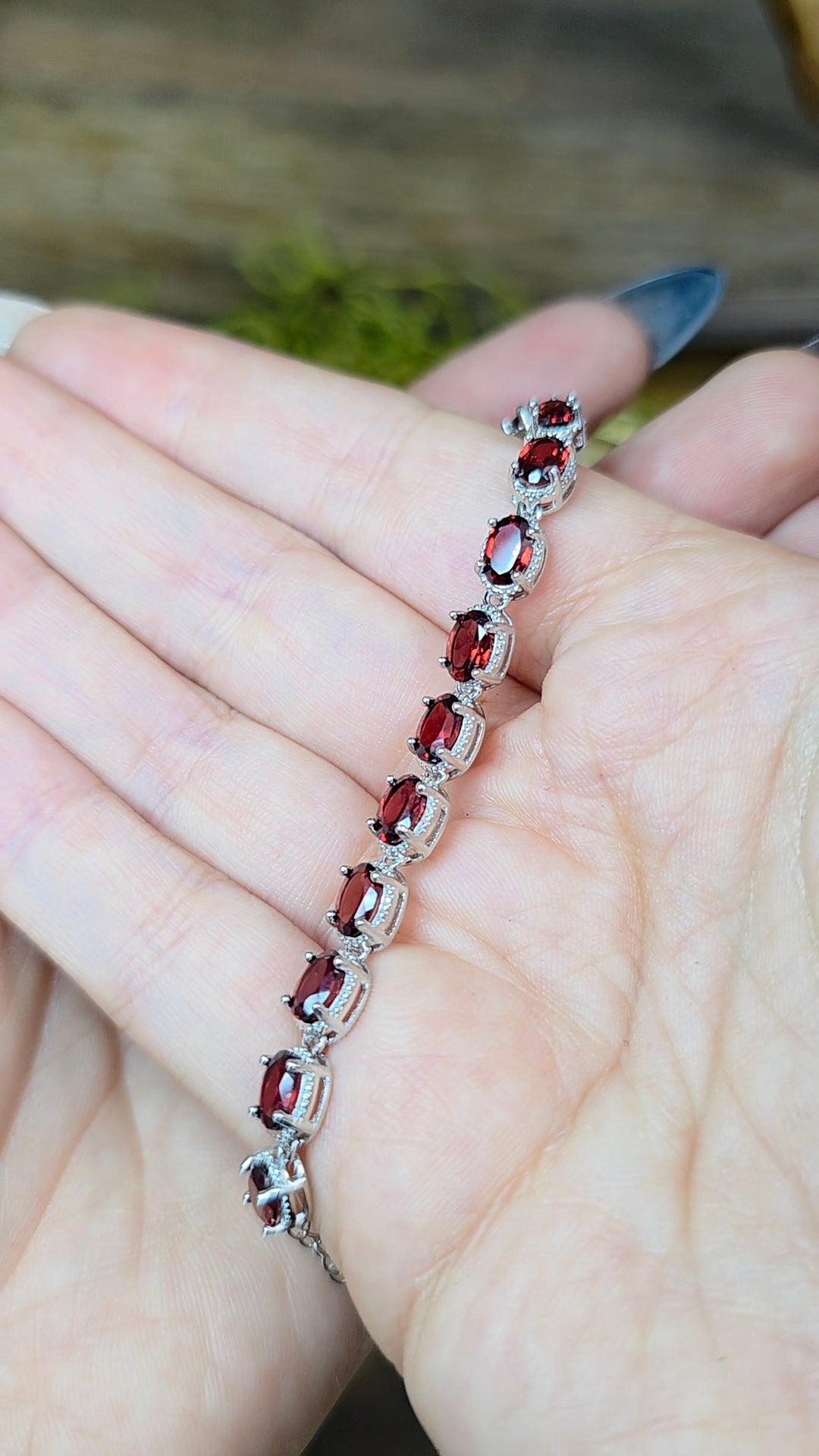 16 Garnet Sterling Silver Bracelet