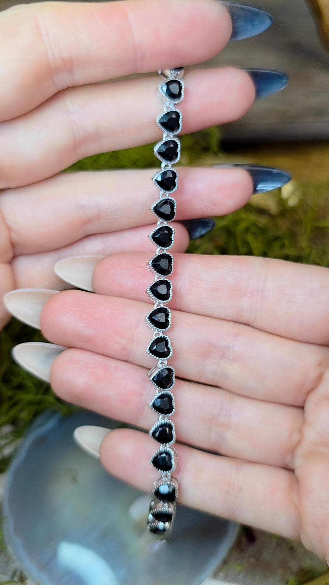 Black Spinel Hearts Sterling Silver Bracelet