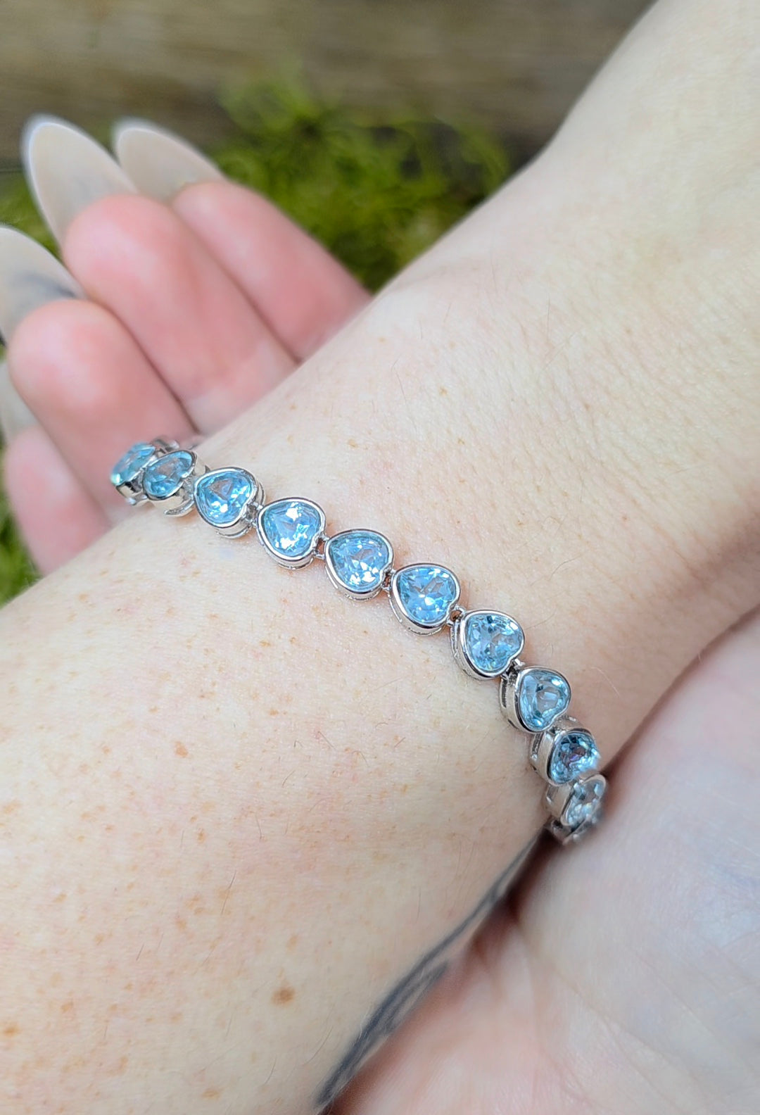 Ice Blue Topaz Hearts Sterling Silver Bracelet
