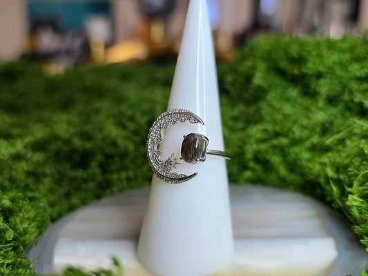 Black Sunstone Crescent Moon Ring B