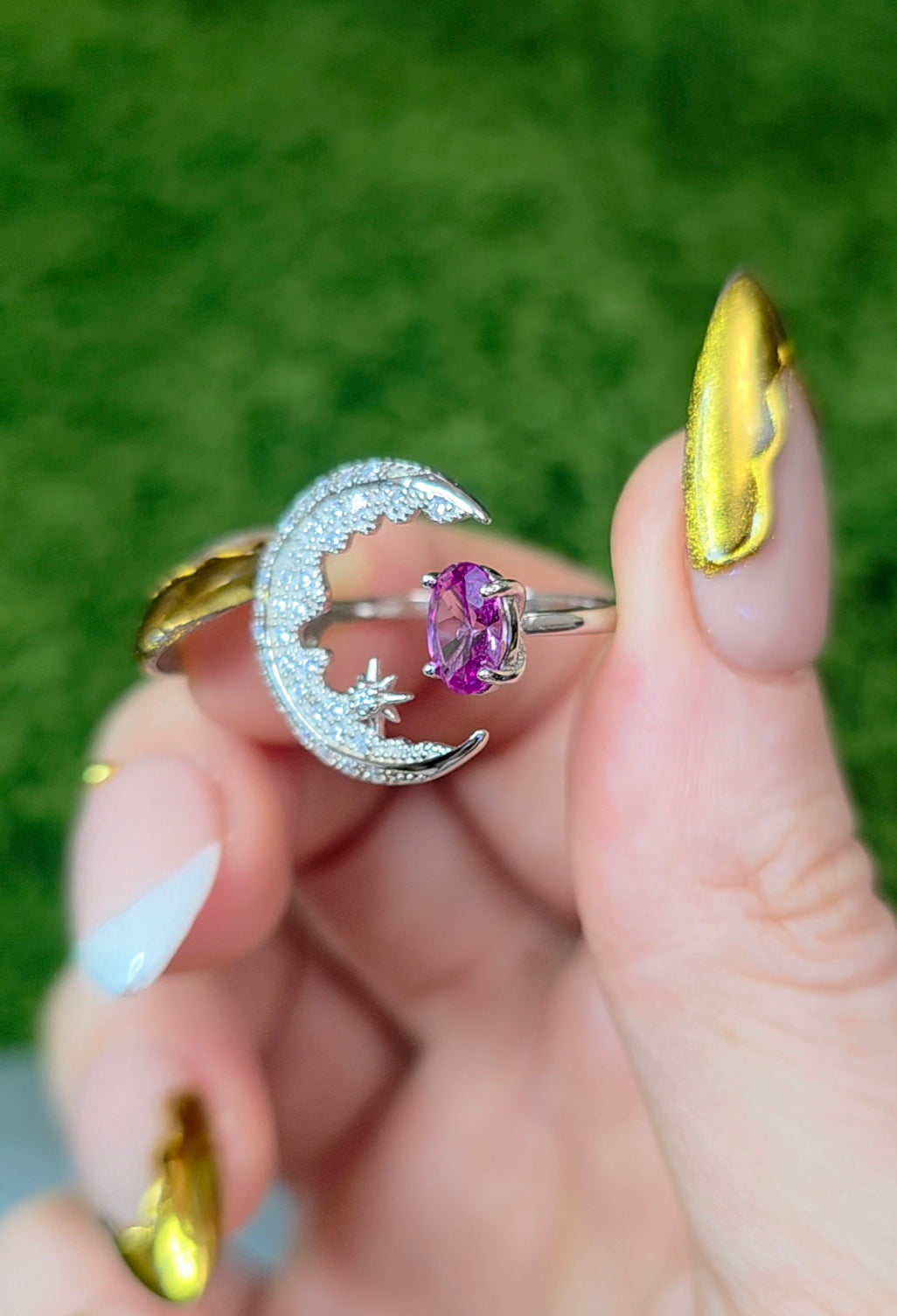 Alexandrite Crescent Moon Ring