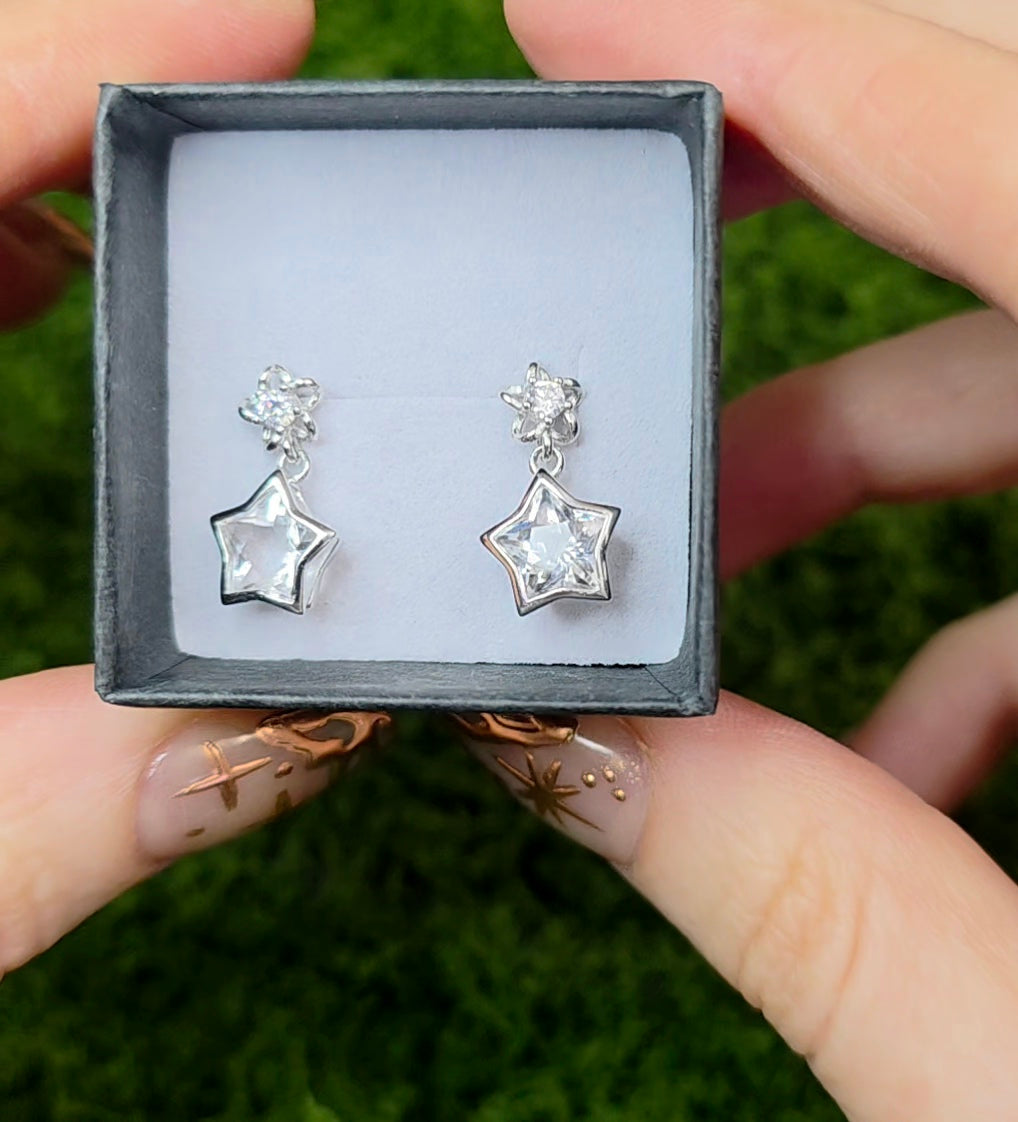 Clear Quartz Star Earrings B