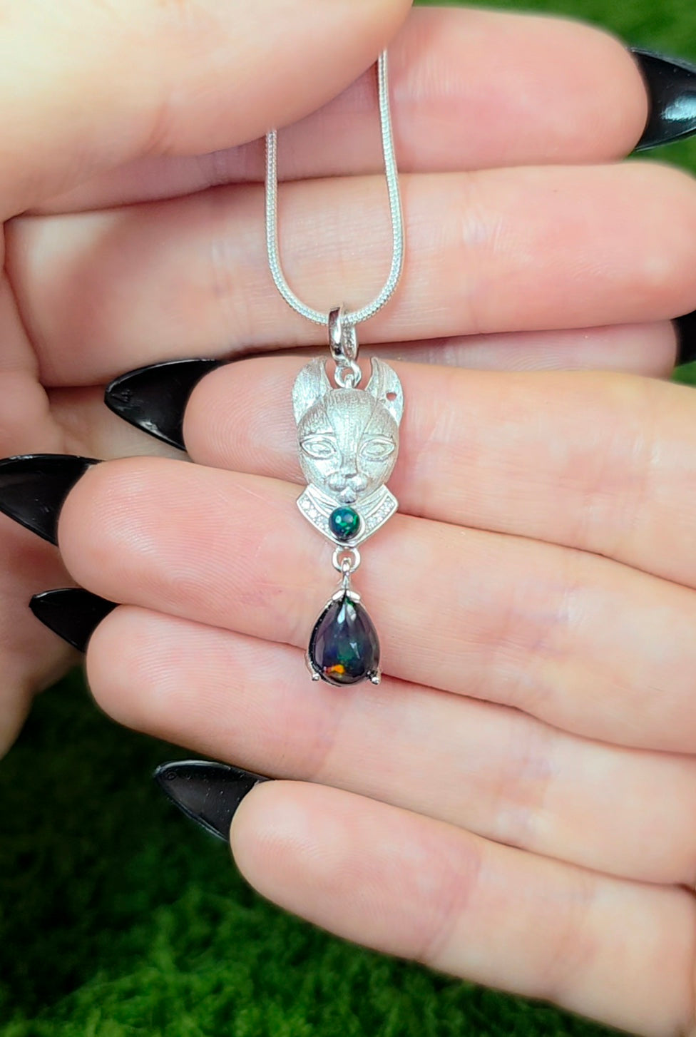 Black Opal Cat Pendant