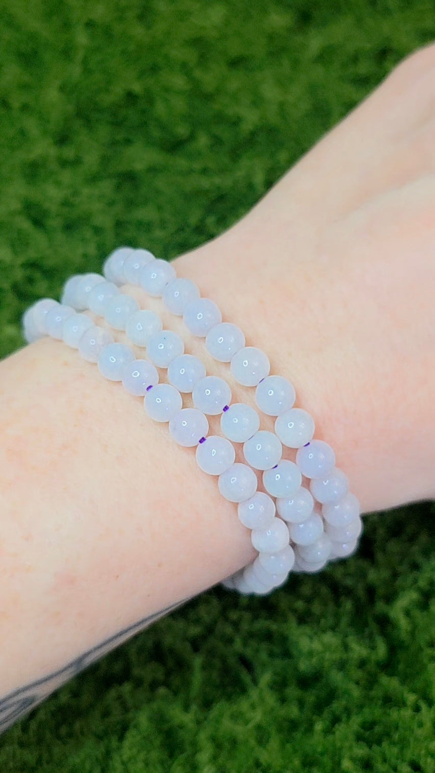 5mm White Jadeite Stretch Bracelet on Purple Cord