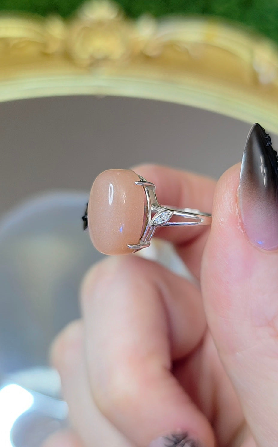 Oval Peach Moonstone Ring B