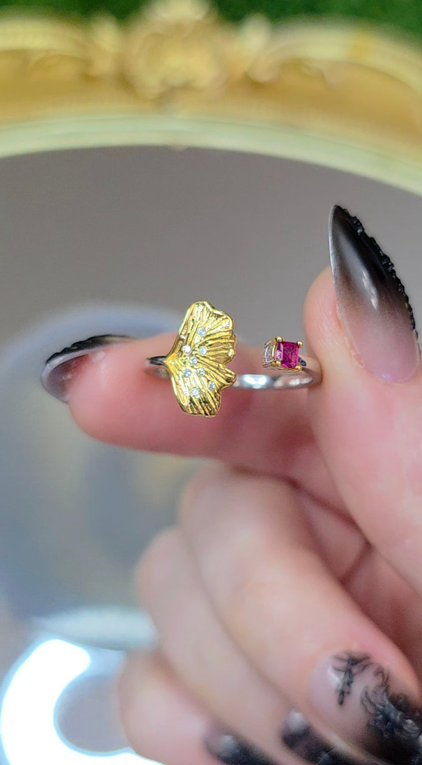 Ruby Ginko Leaf Ring