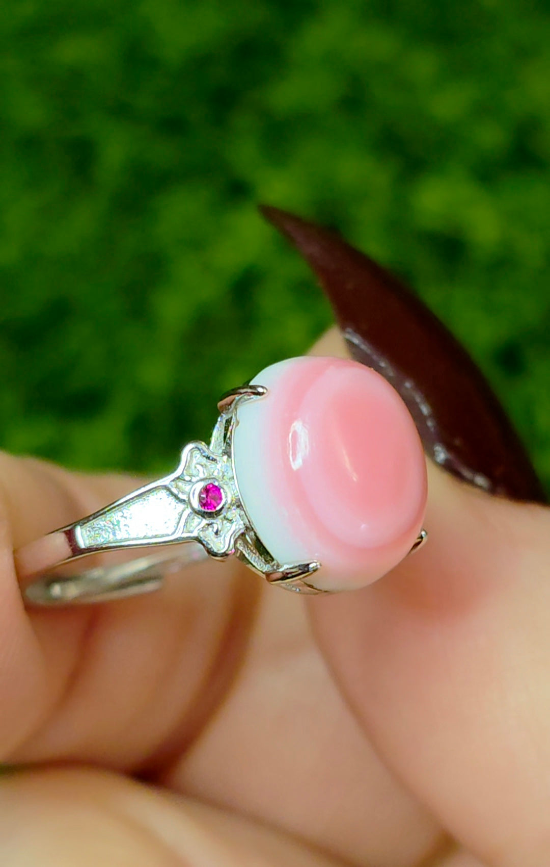 Pink Conch Shell and Ruby Ring