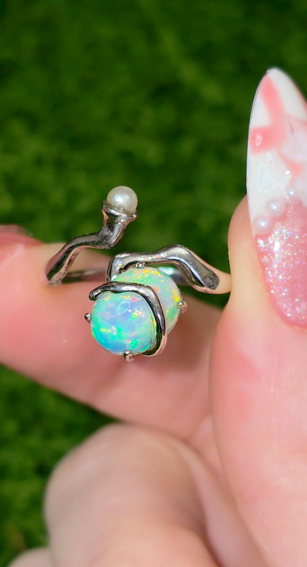 Star Opal and Pearl Ring