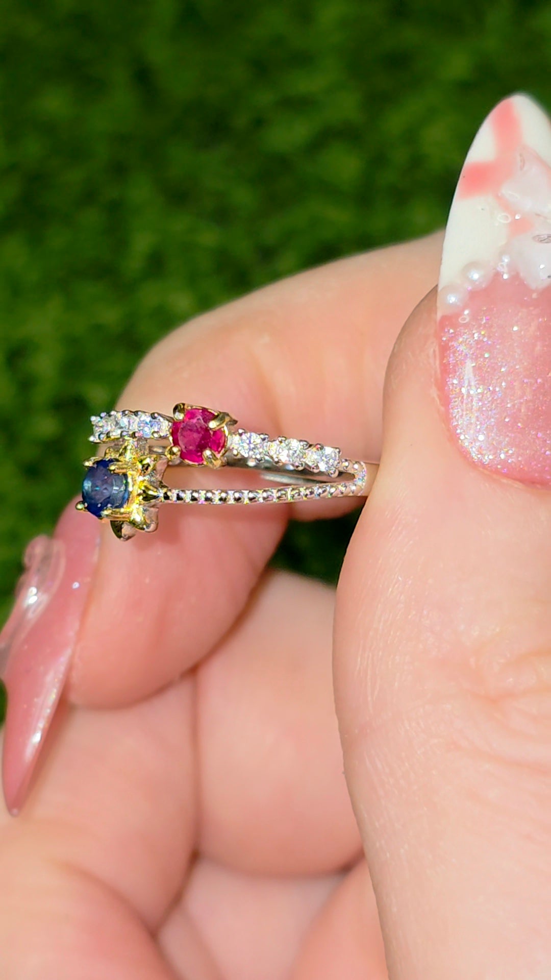Ruby and Blue Sapphire Double Ring